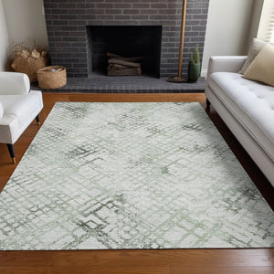 HomeRoots 10' Green and Ivory Abstract Geometric Washable Area Rug with UV Protection for High-Traffic Spaces 666650