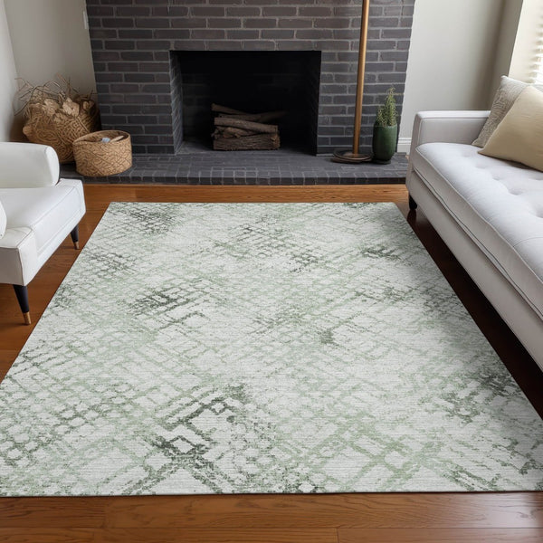 HomeRoots 10' Green and Ivory Abstract Geometric Washable Area Rug with UV Protection for High-Traffic Spaces 666650