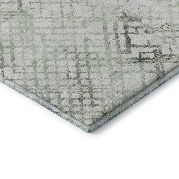 HomeRoots 10' Green and Ivory Abstract Geometric Washable Area Rug with UV Protection for High-Traffic Spaces 666650