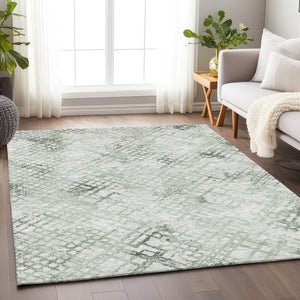 HomeRoots 10' Green and Ivory Abstract Geometric Washable Area Rug with UV Protection for High-Traffic Spaces 666650