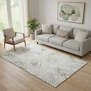 HomeRoots 5' X 8' Taupe & Ivory Abstract Geometric Area Rug - Washable, UV-Protected, Durable for Busy Homes 666658