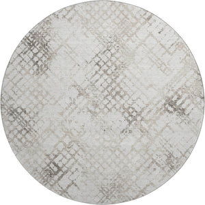 HomeRoots 8' Taupe and Ivory Abstract Geometric Round Rug – Washable & UV Protected for Modern Spaces 666659