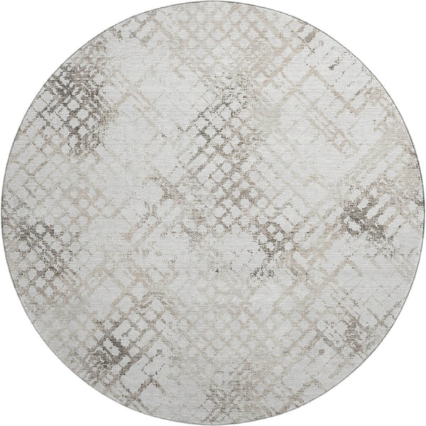 HomeRoots 8' Taupe and Ivory Abstract Geometric Round Rug – Washable & UV Protected for Modern Spaces 666659