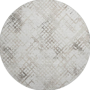 HomeRoots 8' Taupe and Ivory Abstract Geometric Round Rug – Washable & UV Protected for Modern Spaces 666659