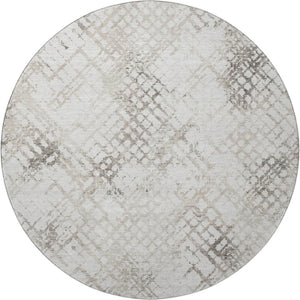 HomeRoots 8' Taupe and Ivory Abstract Geometric Round Rug – Washable & UV Protected for Modern Spaces 666659