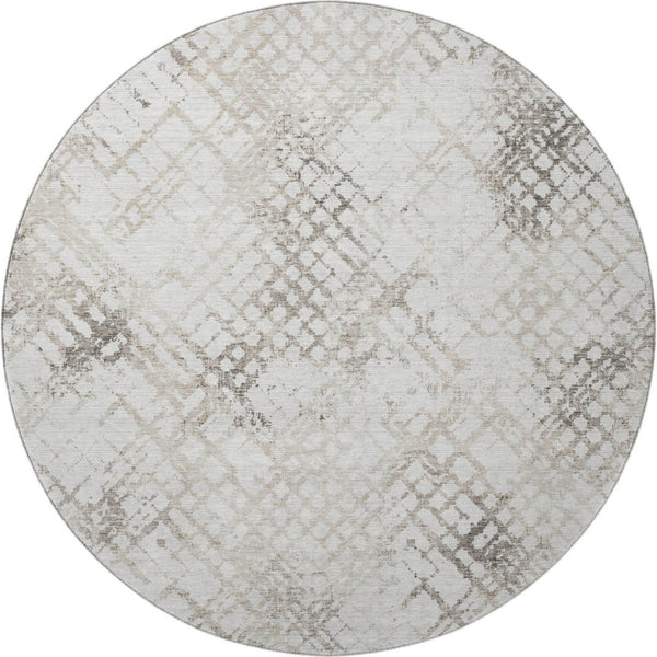 HomeRoots 8' Taupe and Ivory Abstract Geometric Round Rug – Washable & UV Protected for Modern Spaces 666659