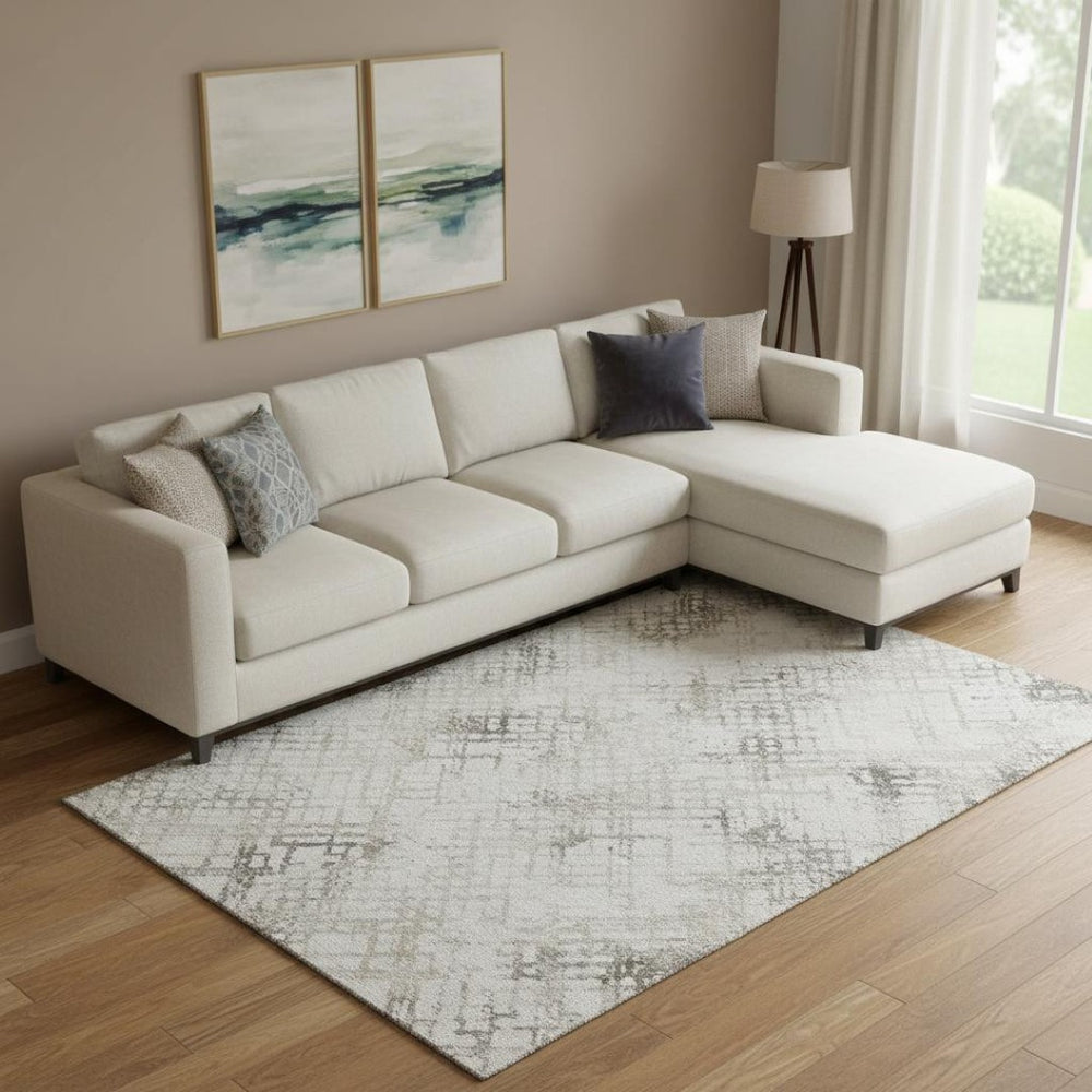 HomeRoots 8' X 10' Taupe and Ivory Abstract Geometric Area Rug – Stylish, Washable, UV-Protected for Busy Homes 666660