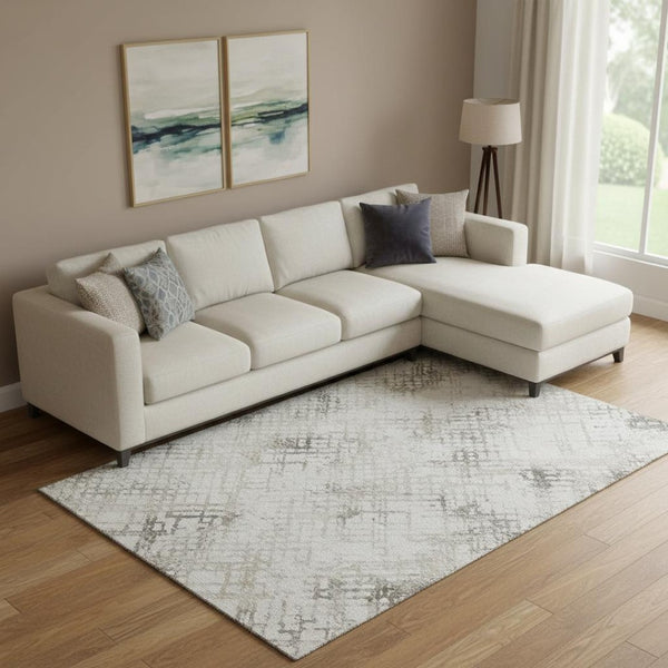HomeRoots 8' X 10' Taupe and Ivory Abstract Geometric Area Rug – Stylish, Washable, UV-Protected for Busy Homes 666660