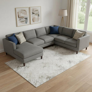 HomeRoots 9' X 12' Taupe and Ivory Abstract Geometric Washable Area Rug - Stylish, Durable, UV-Resistant Design! 666661