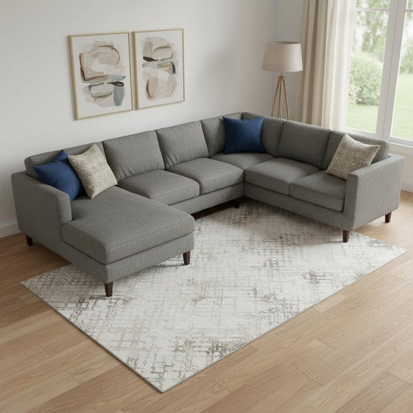 HomeRoots 9' X 12' Taupe and Ivory Abstract Geometric Washable Area Rug - Stylish, Durable, UV-Resistant Design! 666661
