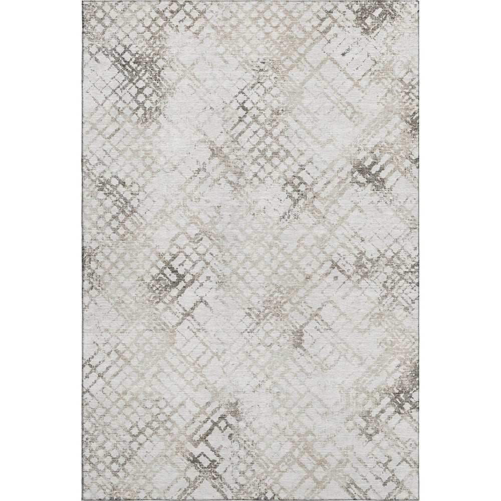 HomeRoots 9' X 12' Taupe and Ivory Abstract Geometric Washable Area Rug - Stylish, Durable, UV-Resistant Design! 666661