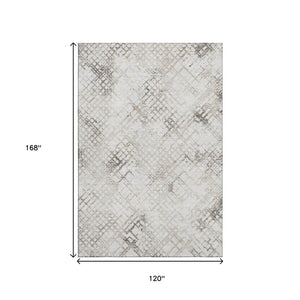 HomeRoots 10' X 14' Taupe And Ivory Abstract Geometric Area Rug – Washable, UV Protected, Perfect for Homes! 666662