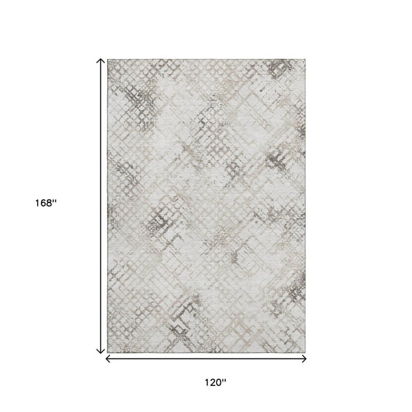 HomeRoots 10' X 14' Taupe And Ivory Abstract Geometric Area Rug – Washable, UV Protected, Perfect for Homes! 666662