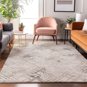 HomeRoots 10' X 14' Taupe And Ivory Abstract Geometric Area Rug – Washable, UV Protected, Perfect for Homes! 666662