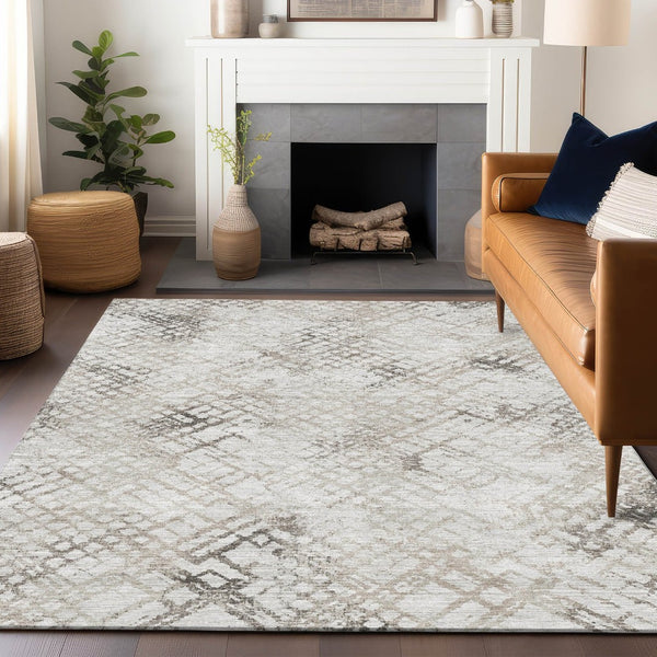 HomeRoots 10' X 14' Taupe And Ivory Abstract Geometric Area Rug – Washable, UV Protected, Perfect for Homes! 666662