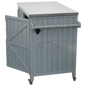 English Elm K&k Rolling Outdoor Kitchen Island Solid Fir Wood Stainless Steel Top Storage Cabinet Grey+Blue N707P370287G