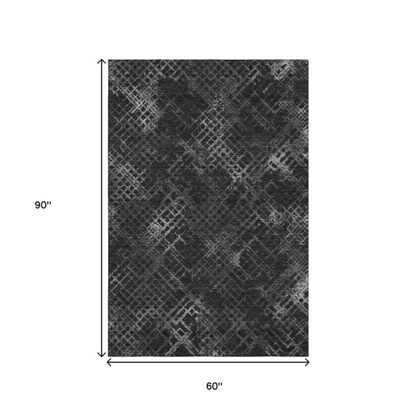 HomeRoots 5' X 8' Charcoal & Ivory Geometric Area Rug - Washable, UV Protected, Modern Design for Busy Homes 666670