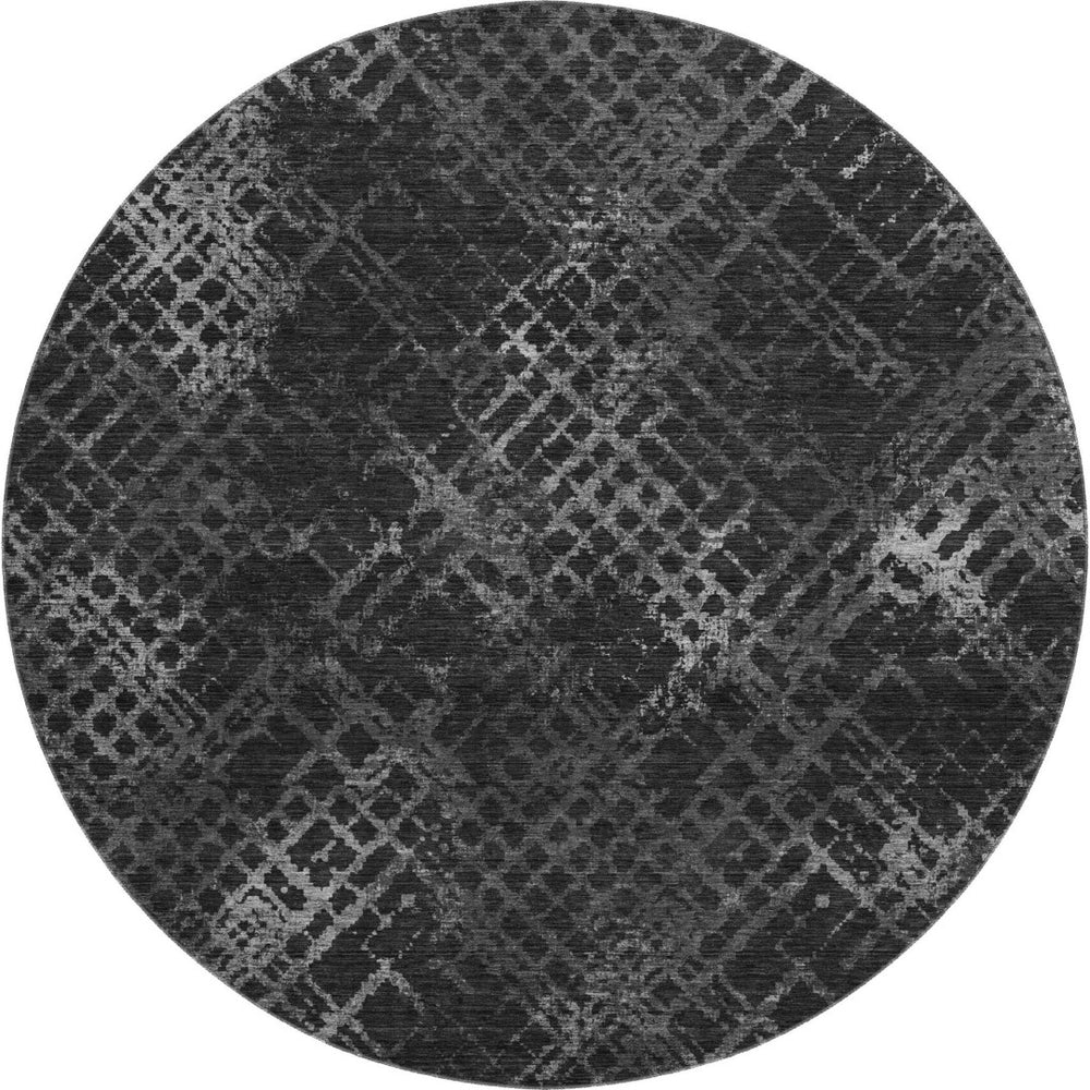 HomeRoots 8' Charcoal and Ivory Abstract Geometric Round Rug – Stylish, Washable, UV-Protected & Durable Design 666671