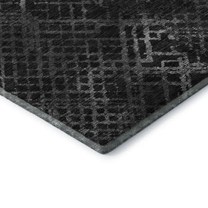 HomeRoots 8' Charcoal and Ivory Abstract Geometric Round Rug – Stylish, Washable, UV-Protected & Durable Design 666671
