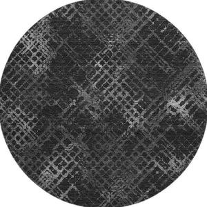 HomeRoots 8' Charcoal and Ivory Abstract Geometric Round Rug – Stylish, Washable, UV-Protected & Durable Design 666671