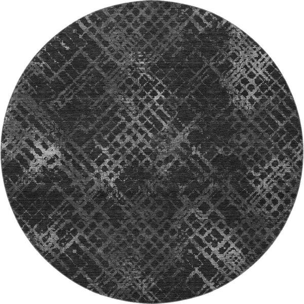 HomeRoots 8' Charcoal and Ivory Abstract Geometric Round Rug – Stylish, Washable, UV-Protected & Durable Design 666671