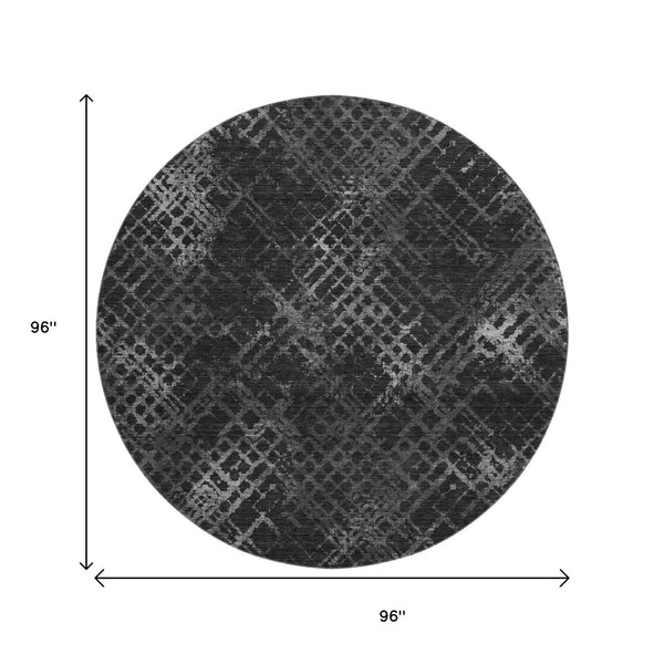 HomeRoots 8' Charcoal and Ivory Abstract Geometric Round Rug – Stylish, Washable, UV-Protected & Durable Design 666671