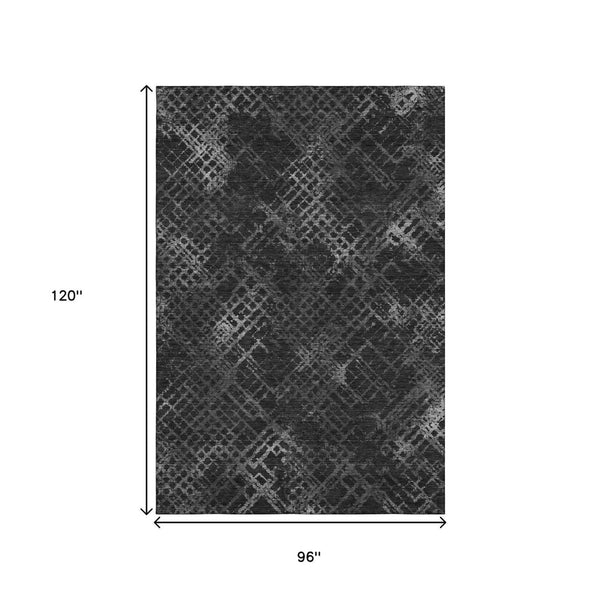 HomeRoots 8' X 10' Charcoal & Ivory Abstract Geometric Area Rug – Washable, UV-Protected for Busy Homes 666672