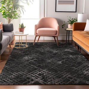 HomeRoots 8' X 10' Charcoal & Ivory Abstract Geometric Area Rug – Washable, UV-Protected for Busy Homes 666672