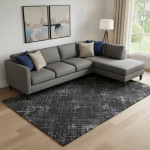 HomeRoots 9' X 12' Charcoal & Ivory Abstract Geometric Rug with UV Protection - Stylish, Washable, & Durable! 666673