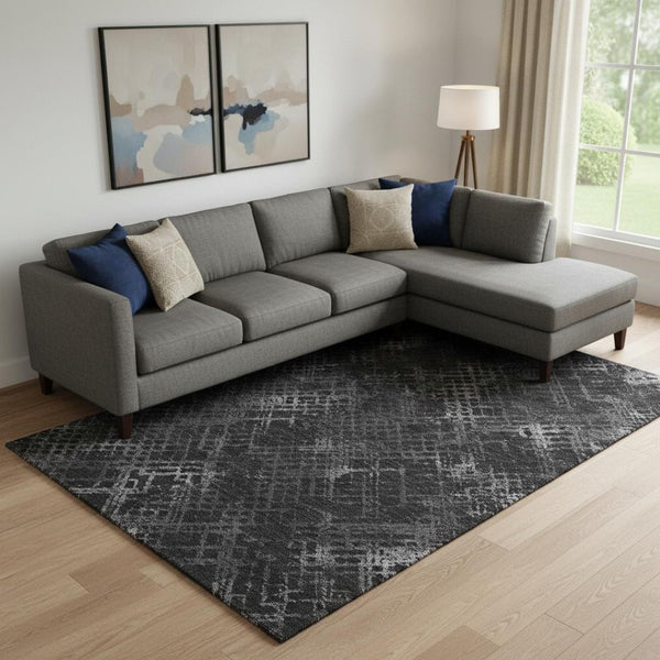 HomeRoots 9' X 12' Charcoal & Ivory Abstract Geometric Rug with UV Protection - Stylish, Washable, & Durable! 666673