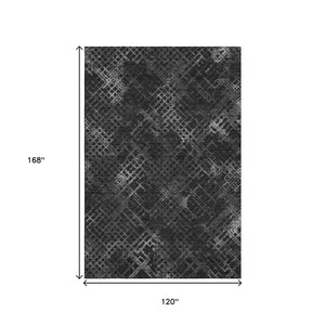 HomeRoots 10' X 14' Charcoal and Ivory Abstract Geometric Washable Rug - Stylish, Durable, UV Protection, Easy Care 666674
