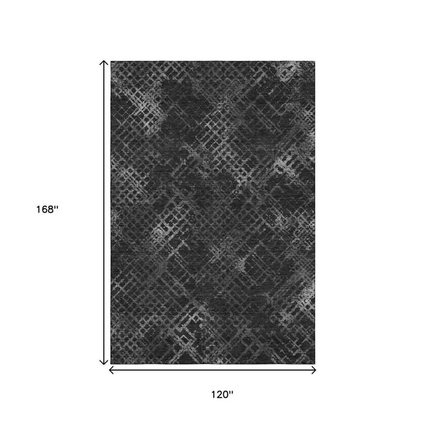 HomeRoots 10' X 14' Charcoal and Ivory Abstract Geometric Washable Rug - Stylish, Durable, UV Protection, Easy Care 666674