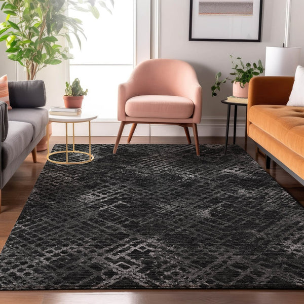 HomeRoots 10' X 14' Charcoal and Ivory Abstract Geometric Washable Rug - Stylish, Durable, UV Protection, Easy Care 666674