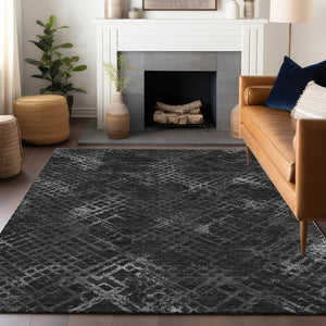 HomeRoots 10' X 14' Charcoal and Ivory Abstract Geometric Washable Rug - Stylish, Durable, UV Protection, Easy Care 666674