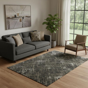 HomeRoots 5' X 8' Stylish Brown and Ivory Abstract Geometric Washable Area Rug with UV Protection & Durability 666682