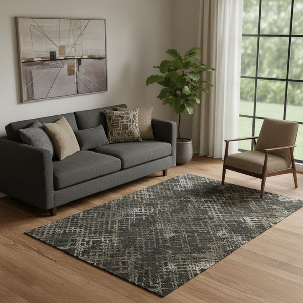 HomeRoots 5' X 8' Stylish Brown and Ivory Abstract Geometric Washable Area Rug with UV Protection & Durability 666682