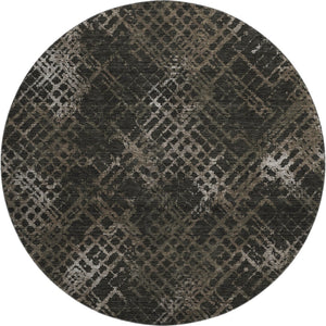 HomeRoots 8' Brown and Ivory Abstract Geometric Round Rug - Washable, UV Protected, Slip-Resistant Style! 666683
