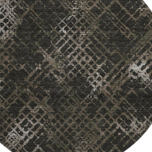 HomeRoots 8' Brown and Ivory Abstract Geometric Round Rug - Washable, UV Protected, Slip-Resistant Style! 666683