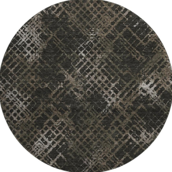 HomeRoots 8' Brown and Ivory Abstract Geometric Round Rug - Washable, UV Protected, Slip-Resistant Style! 666683