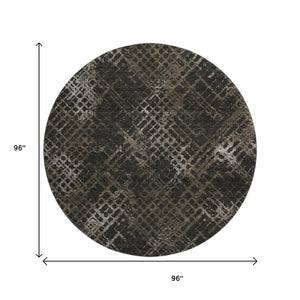 HomeRoots 8' Brown and Ivory Abstract Geometric Round Rug - Washable, UV Protected, Slip-Resistant Style! 666683