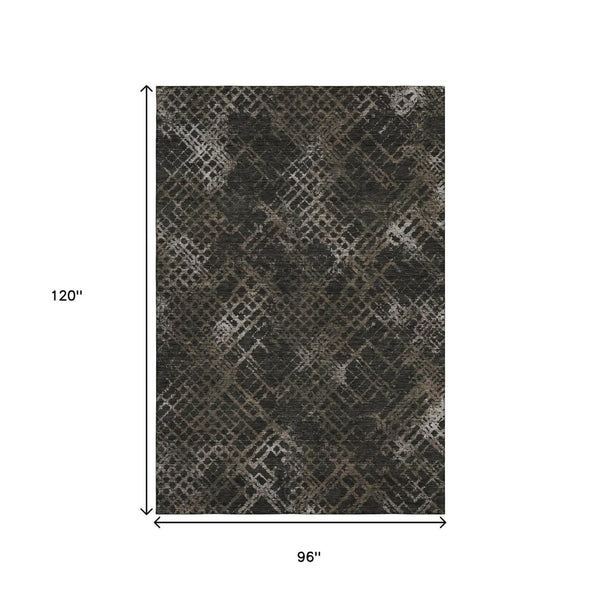 HomeRoots 8' X 10' Brown and Ivory Geometric Washable Area Rug with UV Protection - Durable, Stylish & Practical 666684