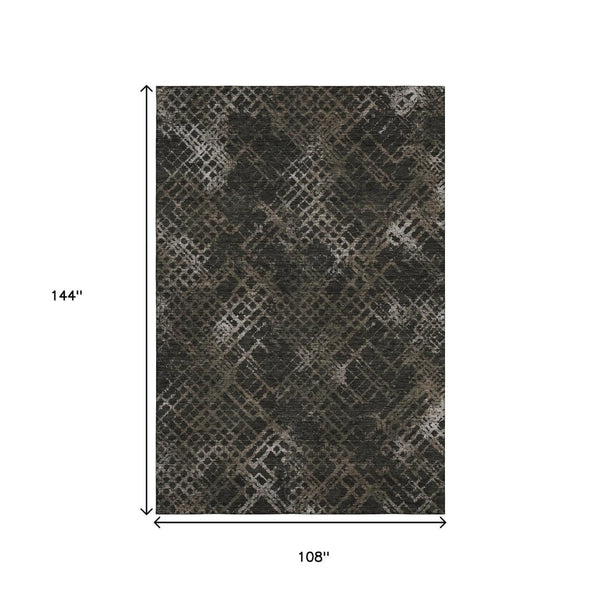 HomeRoots 9' X 12' Stylish Brown and Ivory Abstract Geometric Area Rug – Washable, UV-Protected & Durable Design 666685