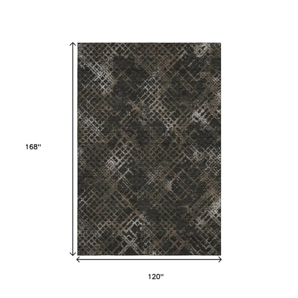 HomeRoots 10' X 14' Brown And Ivory Abstract Geometric Area Rug - Washable, UV Protected, Perfect for Families 666686