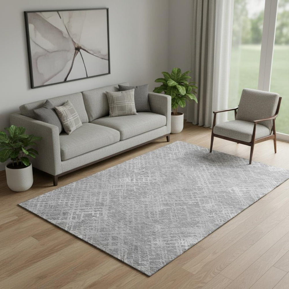 HomeRoots 5' X 8' Gray & Silver Abstract Geometric Area Rug - Washable, UV Protected, Stain Resistant Design 666688