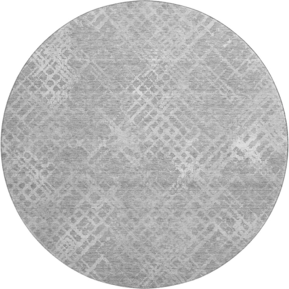 HomeRoots 8' Gray and Silver Abstract Geometric Round Rug – Washable, UV Protected, Perfect for Modern Spaces! 666689