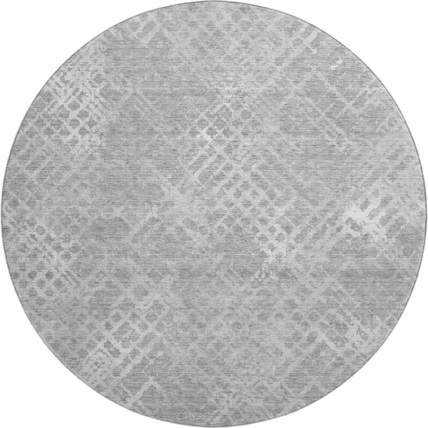 HomeRoots 8' Gray and Silver Abstract Geometric Round Rug – Washable, UV Protected, Perfect for Modern Spaces! 666689