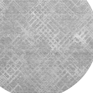 HomeRoots 8' Gray and Silver Abstract Geometric Round Rug – Washable, UV Protected, Perfect for Modern Spaces! 666689