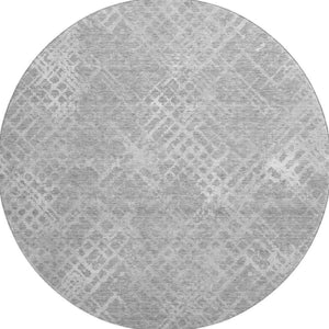 HomeRoots 8' Gray and Silver Abstract Geometric Round Rug – Washable, UV Protected, Perfect for Modern Spaces! 666689