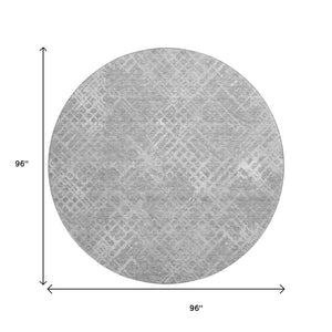 HomeRoots 8' Gray and Silver Abstract Geometric Round Rug – Washable, UV Protected, Perfect for Modern Spaces! 666689
