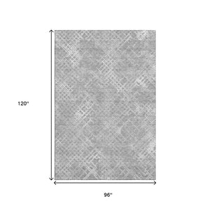 HomeRoots 8' X 10' Gray & Silver Abstract Geometric Rug - Washable, Stain Resistant, UV Protected for Durability 666690